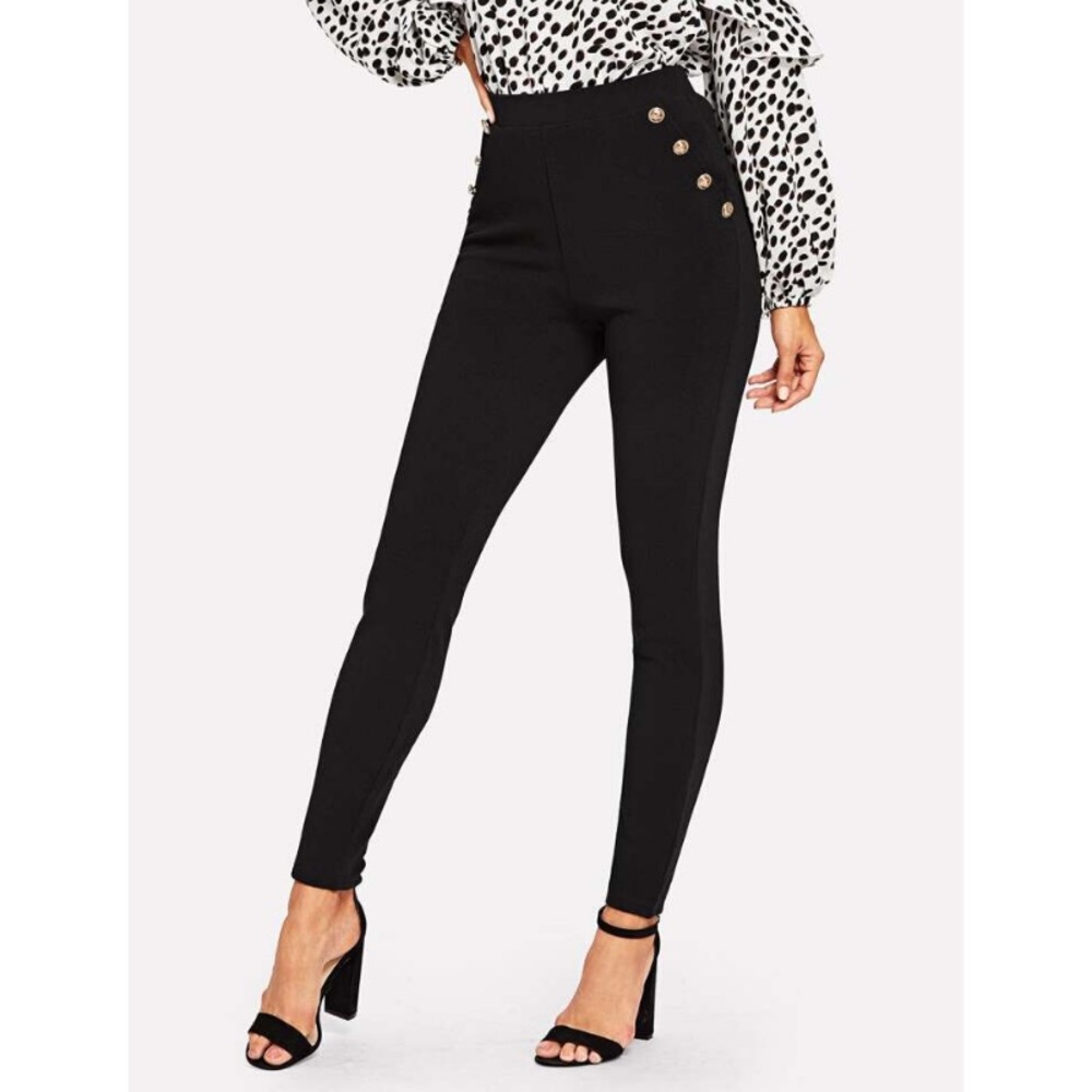 High waist gold button pants